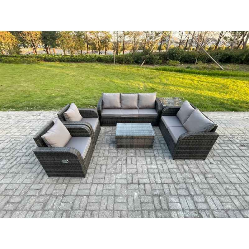 Fimous 7 Seater Rattan Wicker Garden Furniture Patio Conservatory Sofa Set with Rectangular Coffee Table 3 Seater Sofa Love Sofa Side Table