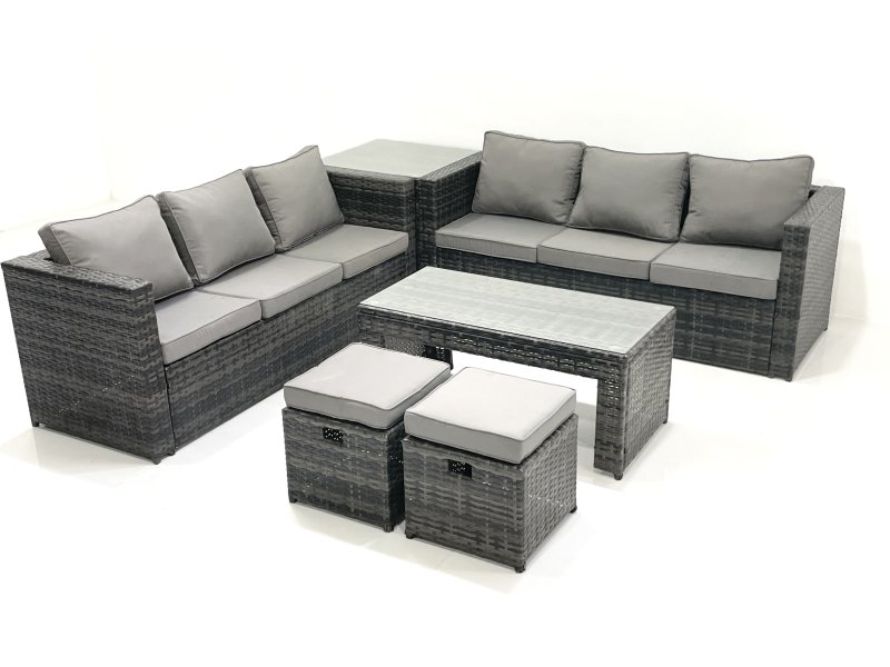 Fimous Garden Outdoor Rattan Furniture Set with Sofa Coffee table 2 Small Footstools Side Table Dark Grey Mixed