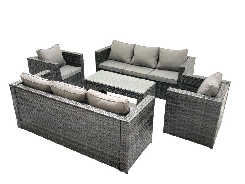 Fimous Rattan Garden Furniture Sofa Set with Coffee table Armchair Dark Grey Mixed