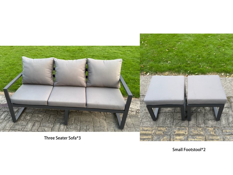 Fimous U-shaped Garden Furniture Set 10-Seater Aluminium Outdoor Dining Set with Adjustable Rising Lifting Dining Table 2 Side Tables Big Footstool Dark Grey
