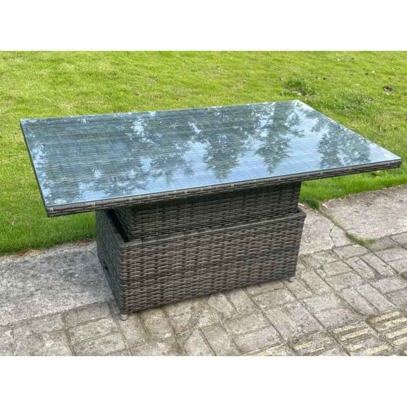 Fimous Dark Mixed Grey Rattan Outdoor Garden Furniture Lifting Adjustable Dining Or Coffee Table Sets Love Sofa Reclining Chairs 4 Seater