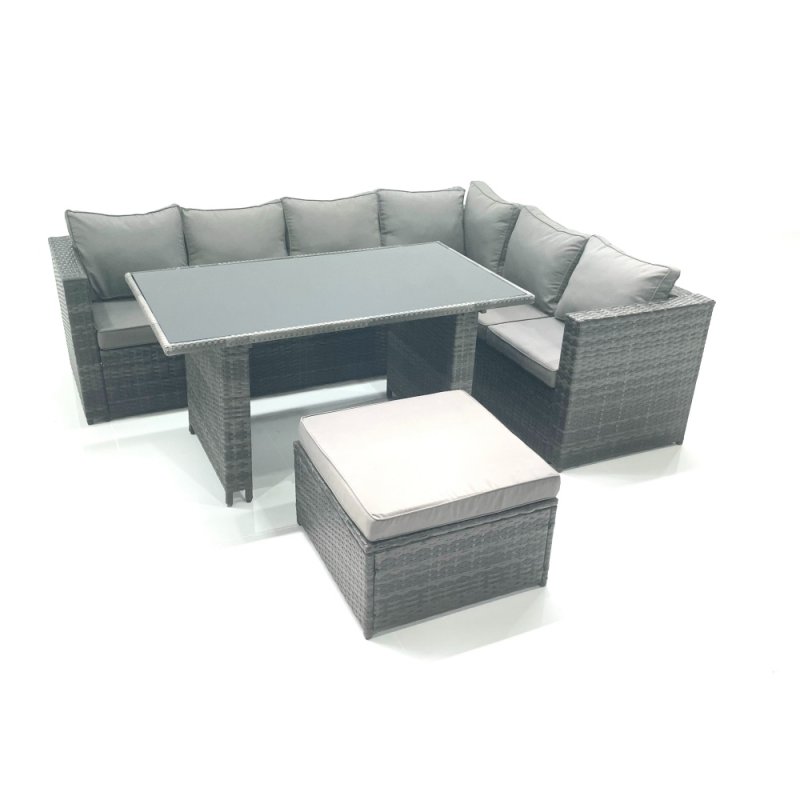 Fimous 7 Seater Rattan Corner Sofa Set Rectangular Dining Table Set With Seat And Back Cushion