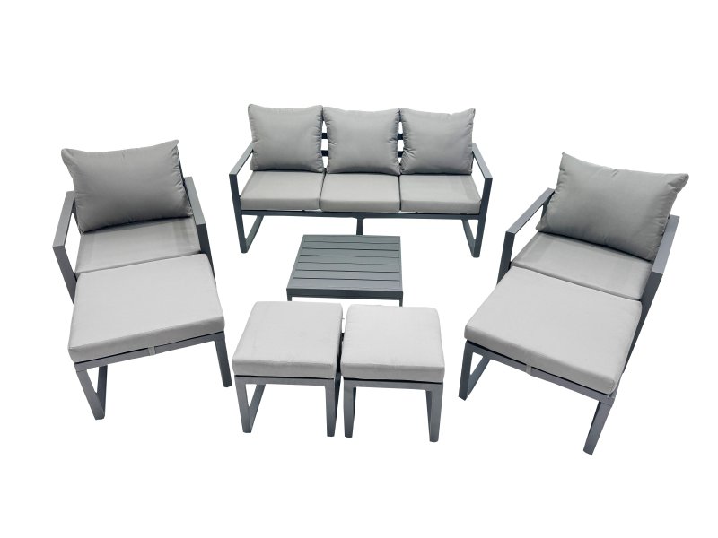 Fimous Outdoor Garden Furniture Set Aluminium Lounge Sofa Square Coffee Table Sets with 4 Stools Dark Grey