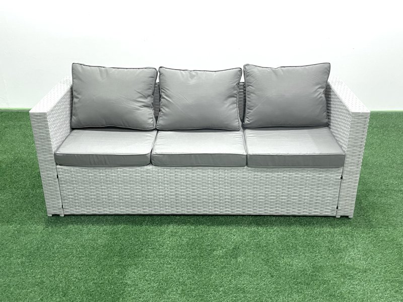 Fimous Rattan Garden Furniture Set Outdoor Lounger Sofa with Coffee Table 3 Footstools Side Table Light Grey Mixed