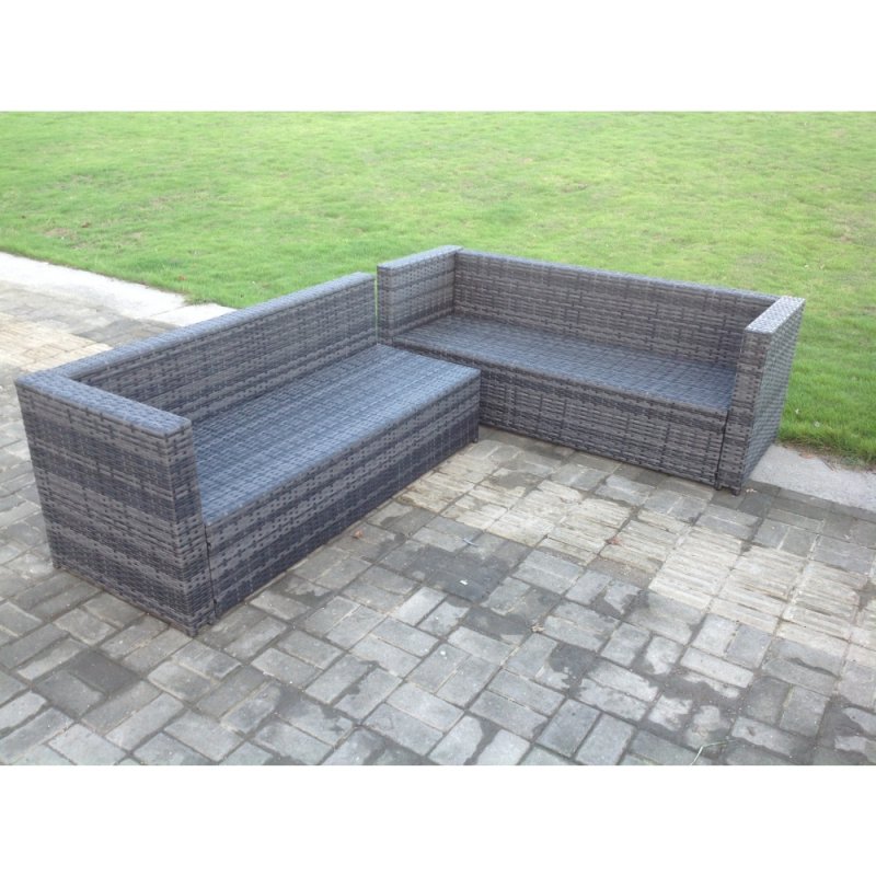 Fimous Rattan Corner Sofa Set Garden Furniture With Coffee Tall Table And Side Table