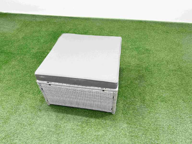 Fimous PE Rattan Garden Furniture Set Reclining Chair Sofa Lounge Sofa Set Rectangular Coffee Table 2 Big Footstool Light Grey