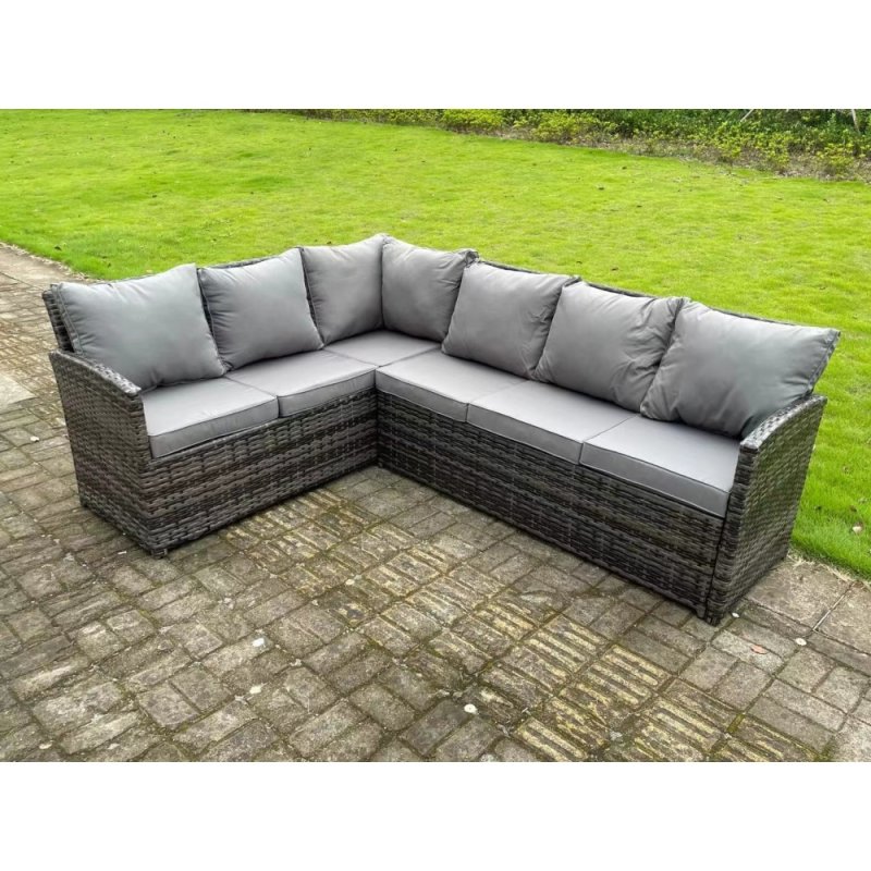 High Back Dark Mixed Grey Rattan Corner Sofa Set Outdoor Furniture Rectangular Dining Table 6 Seater