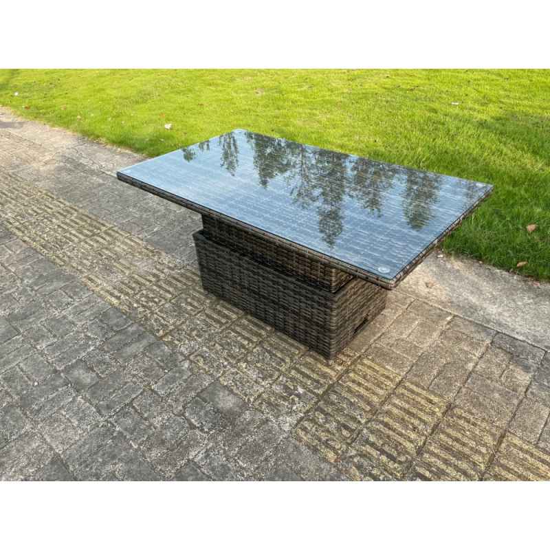 Fimous High Back Rattan Garden Furniture Corner Sofa Sets Adjustable Rising Table Dark Mixed Grey 9 seater left corner