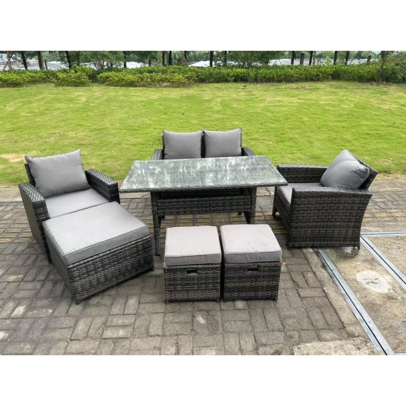Fimous 7 Seater Grey Mixed High Back Rattan Sofa Set Dining Table Garden Furniture Outdoor
