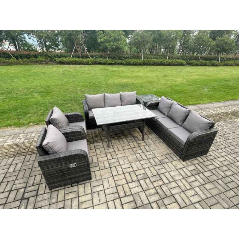 Fimous 6 Piece Rattan Garden Furniture Set with Patio Sofa Rectangular Dining Tablel Side Table Indoor Conservatory Patio Set