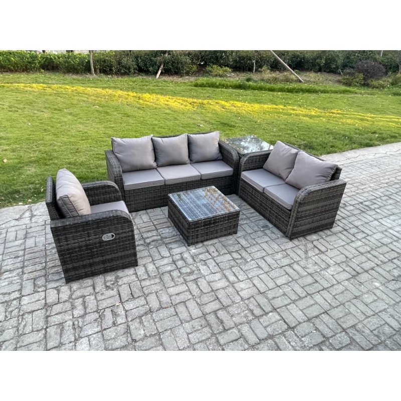 Fimous Rattan Garden Furniture 5 Piece Patio Set With Table Sofa Square Coffee Table Reclining Chair Loveseat sofa Side Table