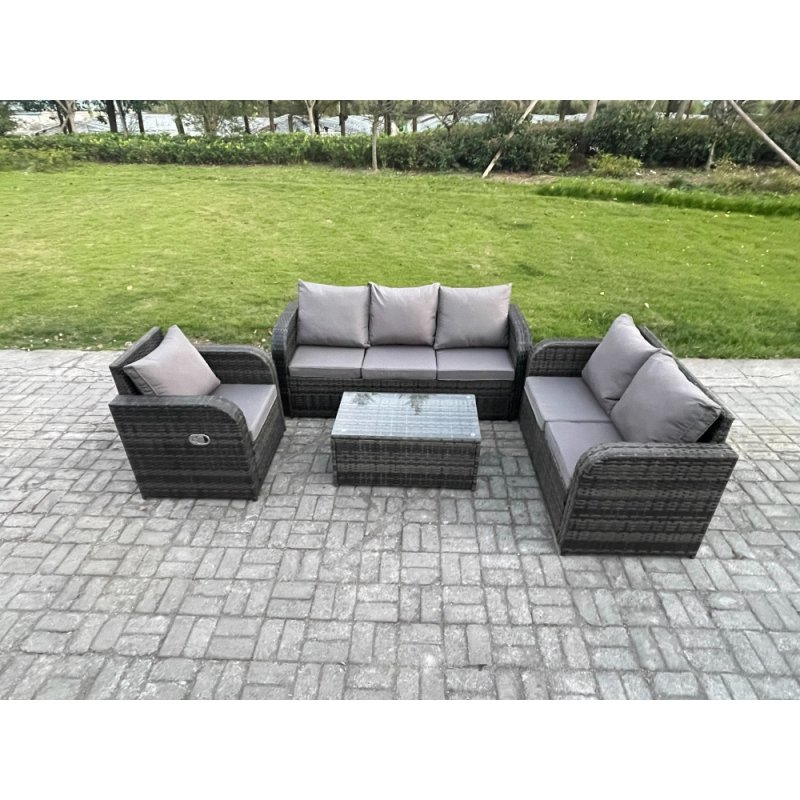 Fimous Patio Garden Furniture Sets Wicker 6 Seater Outdoor Rattan Furniture Sofa Sets with Rectangular Coffee Table Reclining Chair Loveseat Sofa 3 Seater Sofa