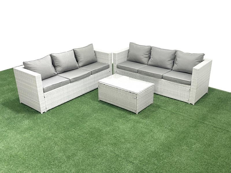 Fimous Garden Outdoor PE Rattan Furniture Set 6 Seater Rattan Garden Sofa Set Light Grey Mixed
