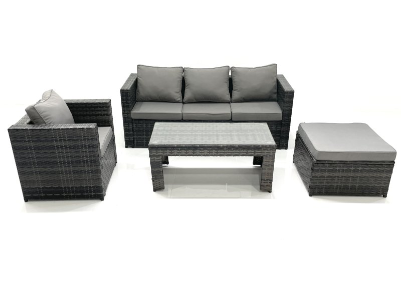 Fimous Rattan Garden Furniture Set Outdoor Lounger Sofa with Coffee Table Armchair Big Footstool Dark Grey Mixed