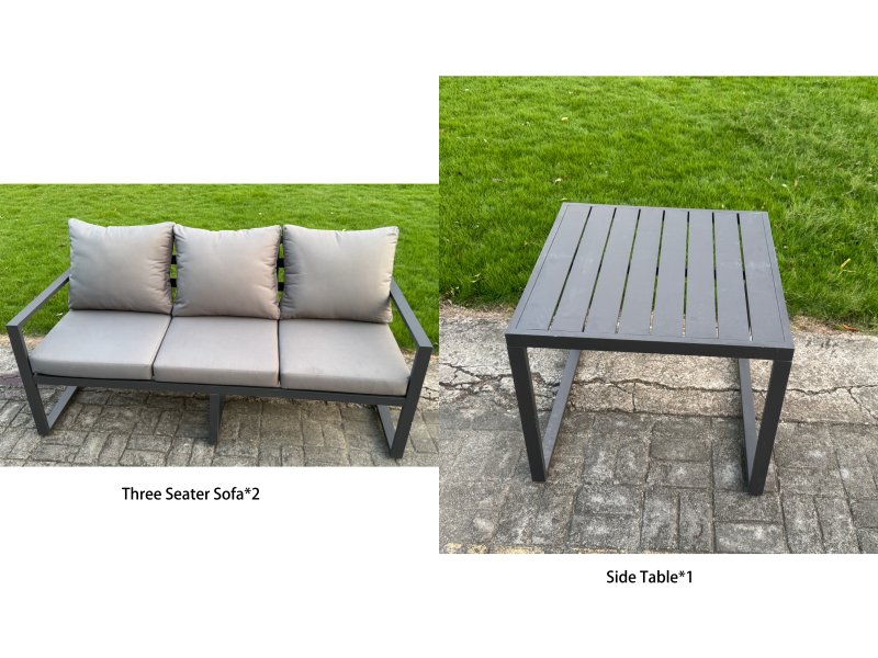 Fimous 3 Pieces Garden Furniture Set Aluminium Adjustable Rising Lifting Dining Table and Sofa Set with Cushions Dark Grey