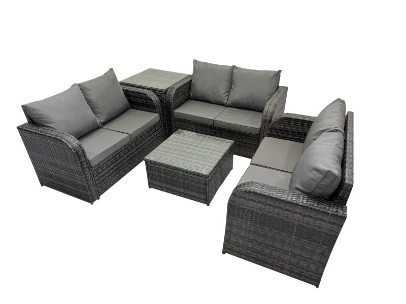 Fimous Rattan Garden Outdoor Furniture Set Love Sofa Square Coffee Table Set with Side Table Dark Grey Mixed