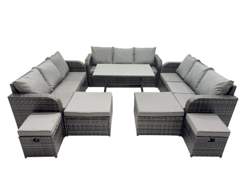 Fimous Garden Rattan Outdoor Furniture Set 13 Seater with 3 Seater Sofa 4 Stools Dark Grey