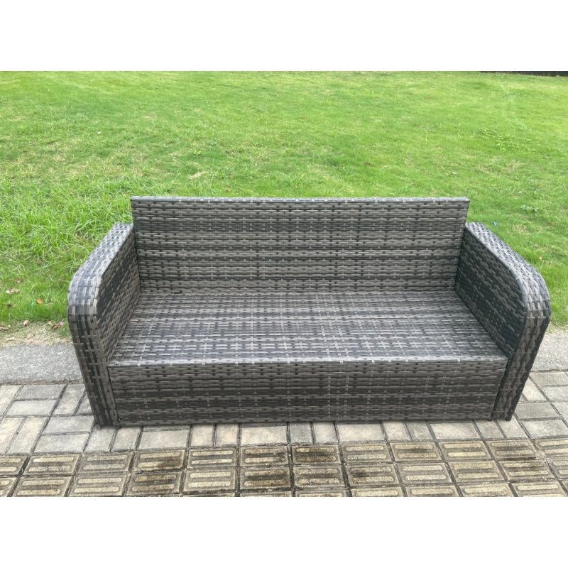 Fimous Patio Rattan Garden Furniture Set with Oblong Rectangular Dining Table Big Footstool 10 Seater Outdoor Lounge Sofa Set Dark Grey Mixed