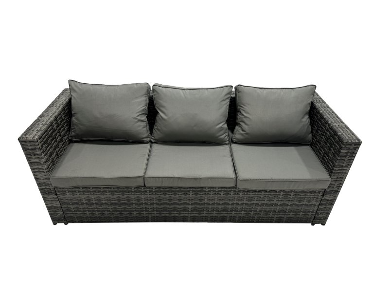 Fimous Outdoor Rattan Rectangular Coffee Table Corner Sofa Sets Garden Furniture Set with 2 Big Stools Dark Grey Mixed