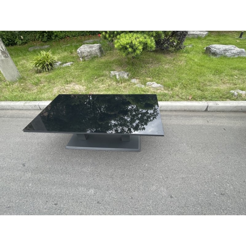 Fimous Aluminum Garden Furniture Dining Set Adjustable Rising Lifting Table And Chairs Patio Outdoor 4 Seat Plus Black Tempered Glass Dark Grey