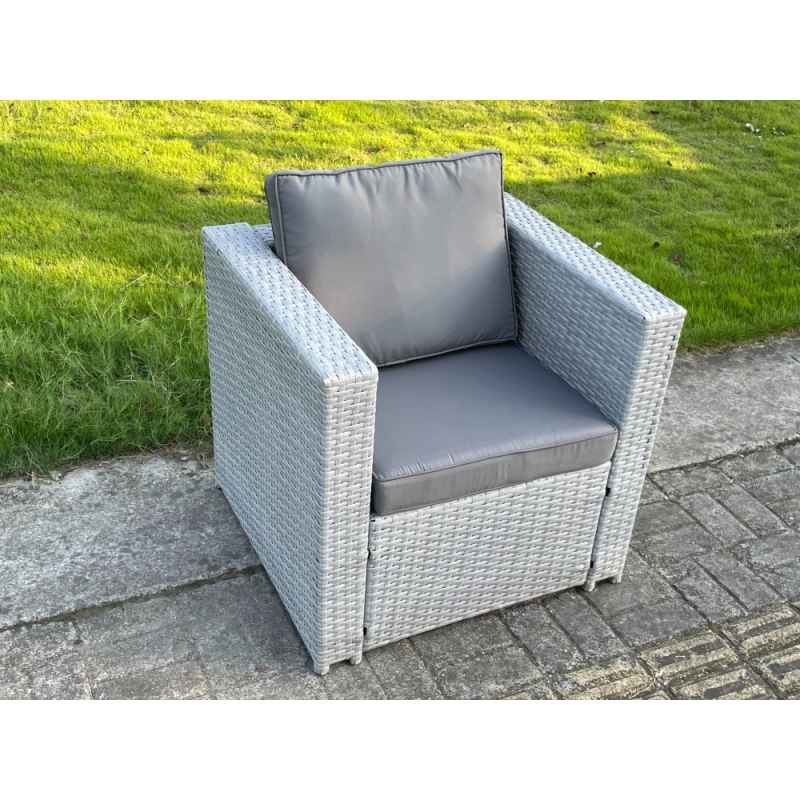 Fimous Light Grey Rattan Single Chair Patio Outdoor Garden Furniture With Thick Seat And Back Cushion