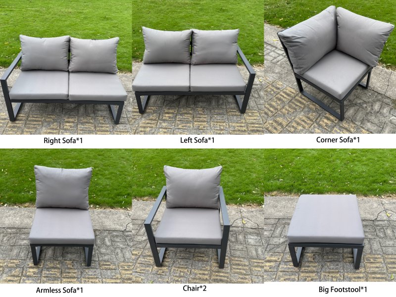 Fimous Aluminium Garden Furniture Sets,8 Seater Outdoor Conversational Dining Set with Adjustable Rising Lifting Dining Table Cushions for Yard,Poolside, Patio, Dark Grey