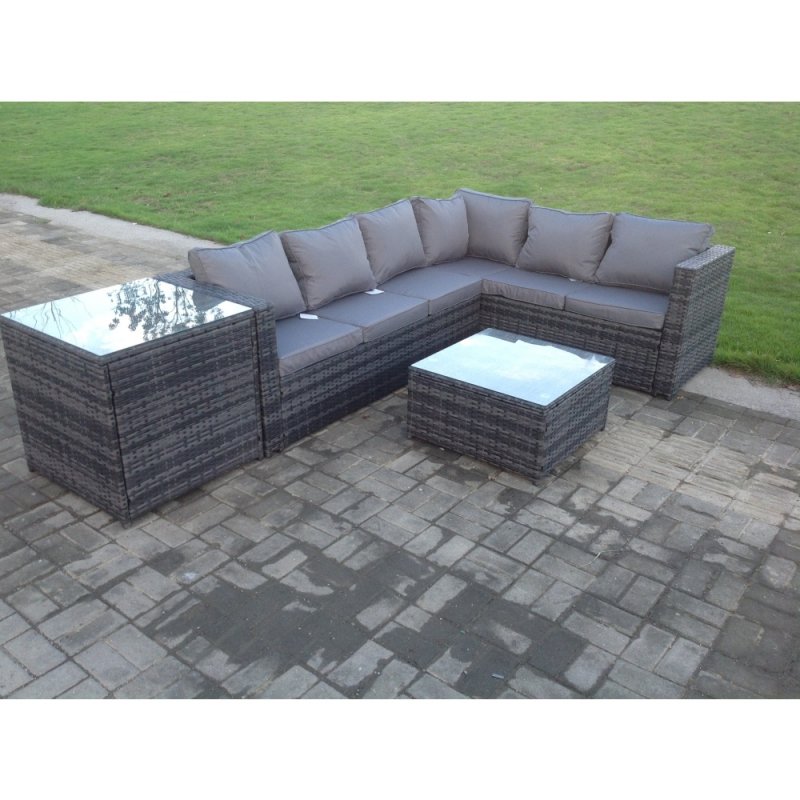 Fimous Rattan Corner Sofa Set Garden Furniture With Coffee Tall Table And Side Table