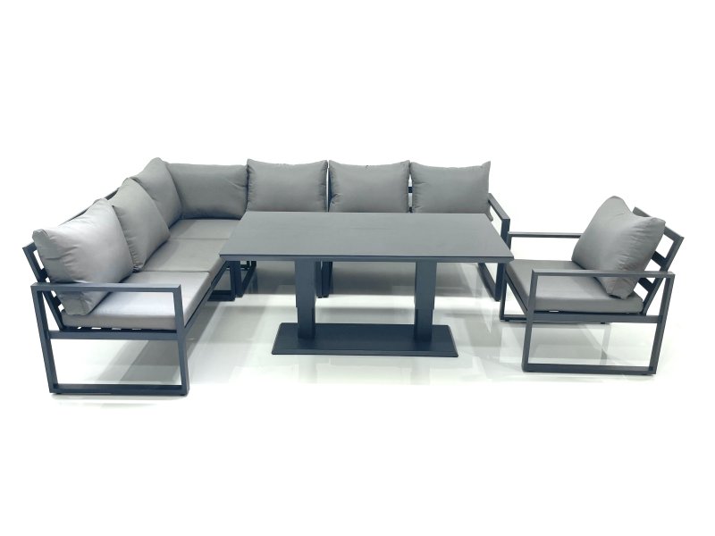 Fimous Aluminum Outdoor Garden Furniture Set Corner Sofa Chair Adjustable Rising Lifting Dining Table Sets Dark Grey