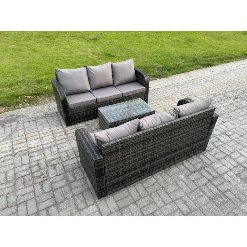 Fimous Outdoor Garden Furniture Sets 6 Seater Wicker Rattan Furniture Sofa Sets with Rectangular Coffee Table 3 Seater Sofa