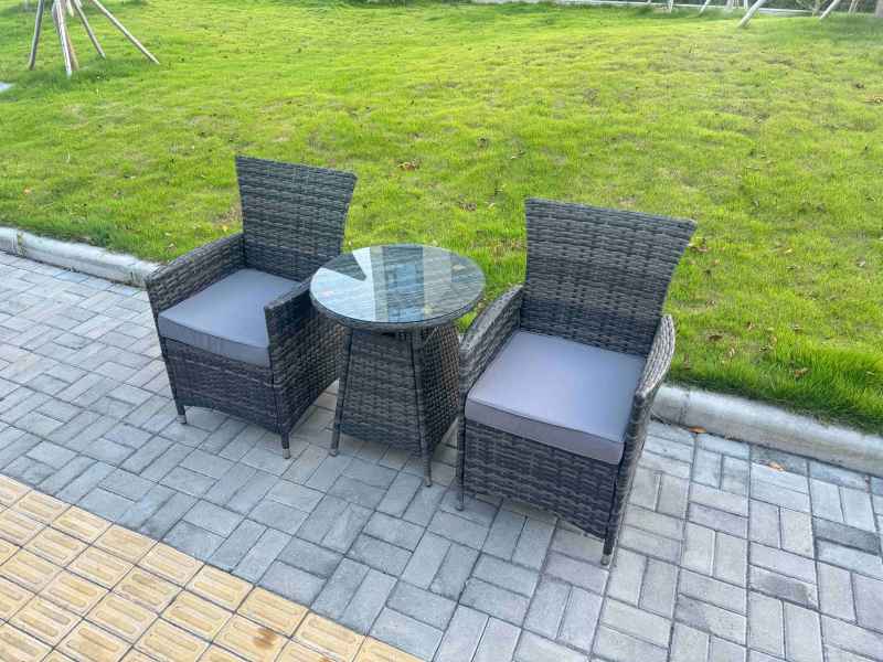 Fimous 3-Piece PE Rattan Garden Furniture 2 Seater Bistro Set for Patio Dark Grey Mixed