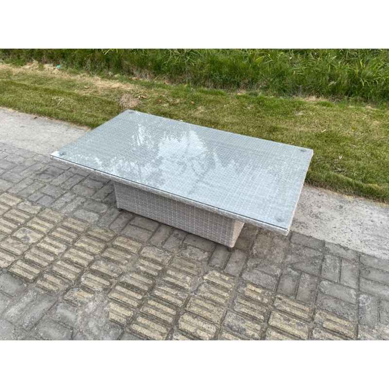 Fimous Rattan Garden Funiture Set Height Adjustable Rising Lifting Table Loung Sofa Dining Set With 2 Arm Chair Side Coffee Table