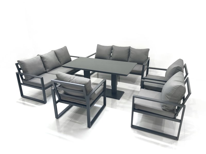 Fimous Garden Sofa Set Aluminium Furniture Rising Dining Tabe Set with 3 Chair Dark Grey
