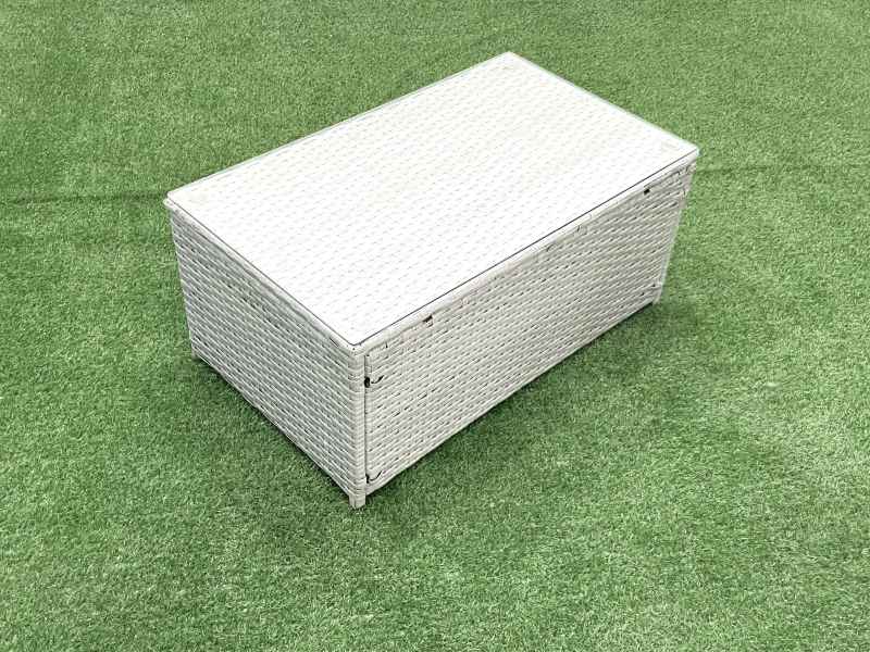 Fimous Outdoor Rattan Sofa Garden Furniture Set with 2 Armchairs Oblong Coffee Table 2 Small Footstools Side Table Light Grey Mixed