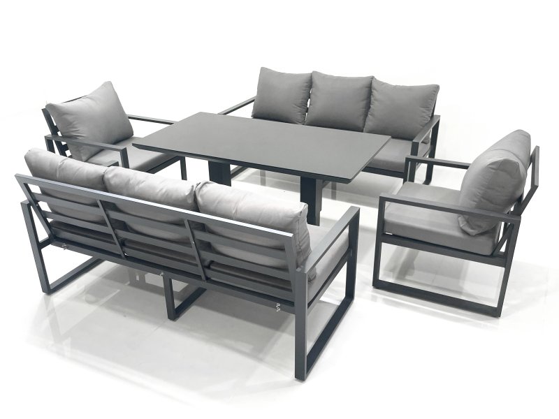 Fimous Garden Sofa Set Aluminium Furniture Rising Dining Tabe Set with 2 Chair Dark Grey