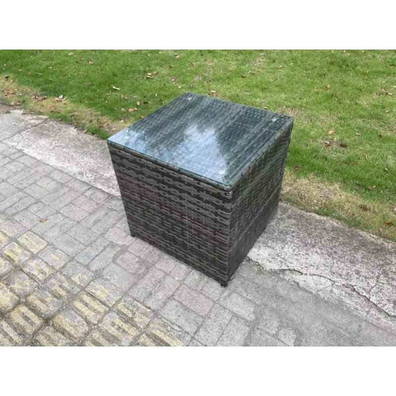 Fimous Wicker PE Garden Furniture Rattan Sofa Set Outdoor Adjustable Rising Lifting Dining Table Set with 2 Armchairs 2 Side Tables Dark Grey Mixed