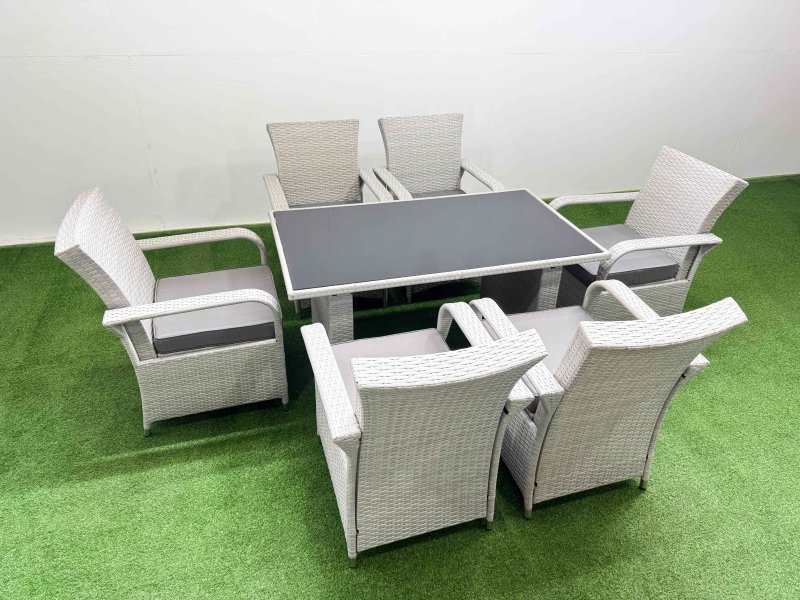 Fimous Wicker PE Rattan Garden Furniture Set Patio Outdoor 6 Chairs Plus Rectangular Dining Table Set Light Grey Mixed