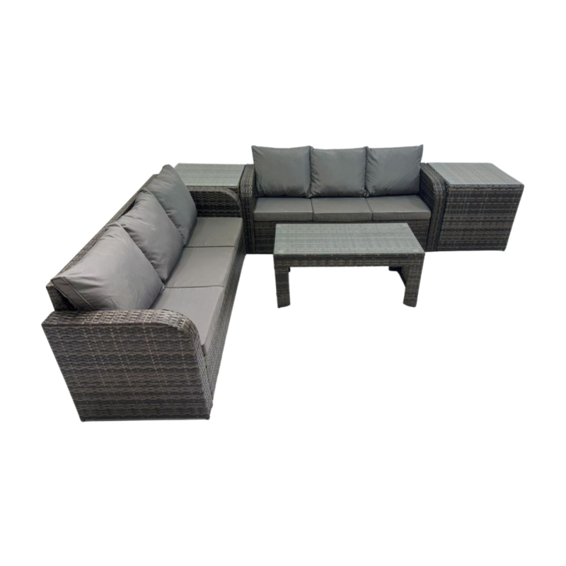 Fimous Rattan Garden Outdoor Furniture Set 3 Seater Sofa Coffee Table with 2 Side Tables Dark Grey Mixed