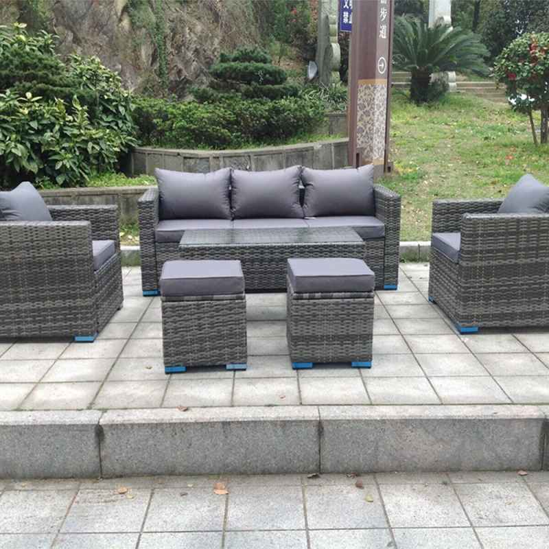 Fimous Wicker Rattan Garden Furniture Sofa Sets Outdoor Patio Coffee Table With Stools grey mixed