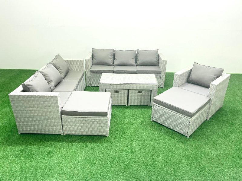Fimous Outdoor Rattan Garden Furniture Set with Grey Cushions Luxury 11 Seater with Chair and Coffee Table For Conservatory,Patio