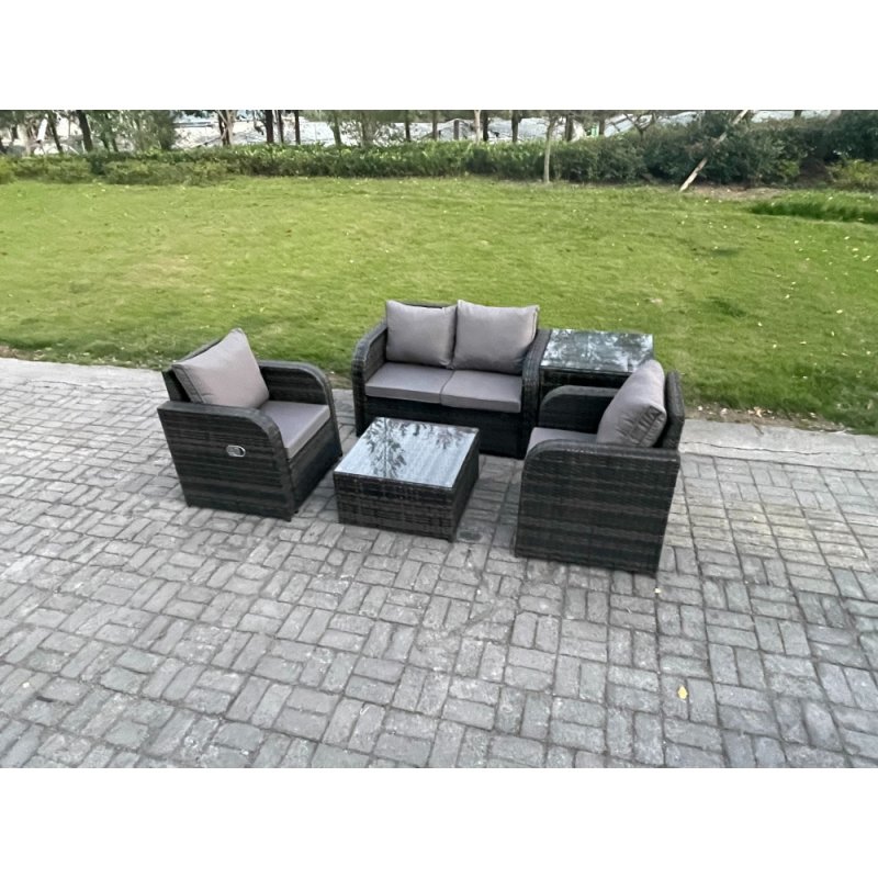 Fimous Wicker PE Rattan Garden Furniture Set Outdoor Lounge Sofa Set with Love Sofa Square Coffee Table Side Table Dark Grey Mixed