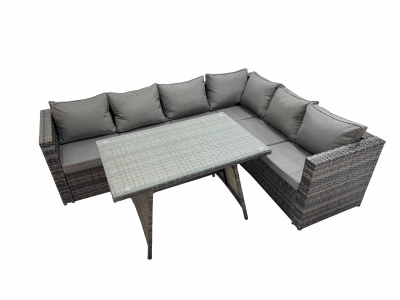 Fimous Rattan garden furniture Patio Furniture Sets with Dining Table Corner Sofa Set Dark Grey Mixed