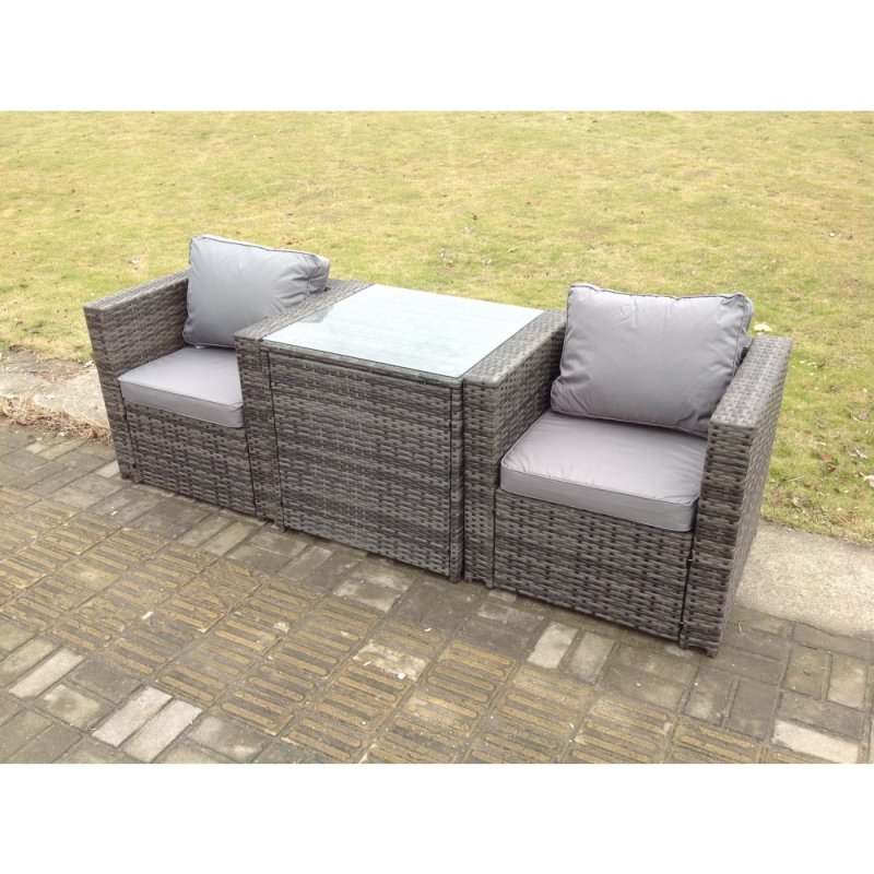 Fimous Rattan Sofa Single Arm Chair Garden Patio Furniture Set With Coffee Table 2 Seater