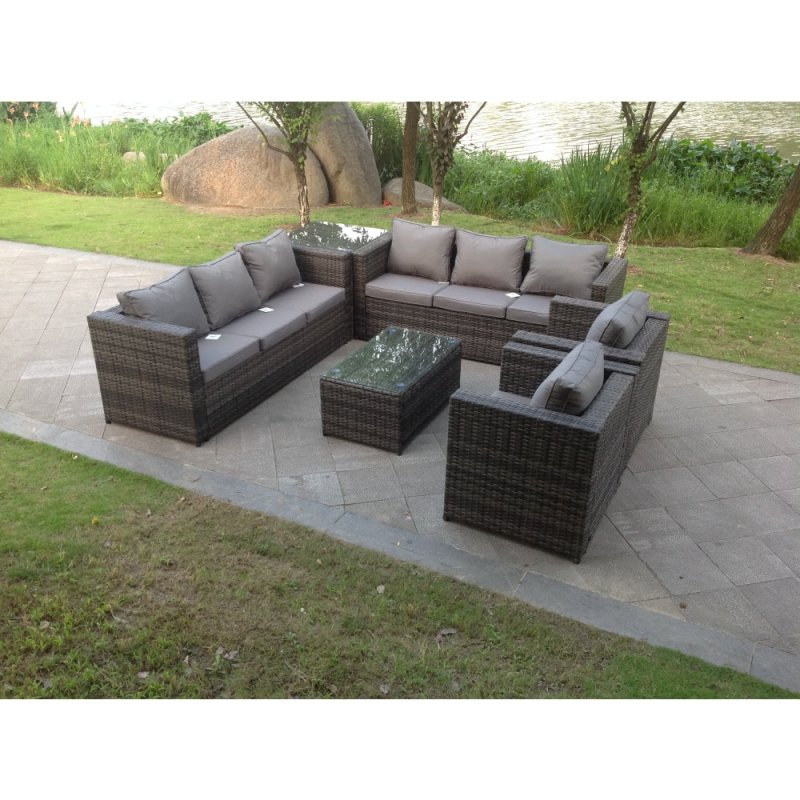 Fimous 8 Seater Outdoor Rattn Garden Furniture Sofa Set Rectangular Coffee Table Lounge Sofa Chair With Side Coffee Table