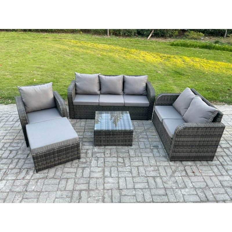 Fimous Rattan Garden Furniture 5 Piece Patio Set With Table Sofa Square Coffee Table Reclining Chair Loveseat sofa Big Footstool