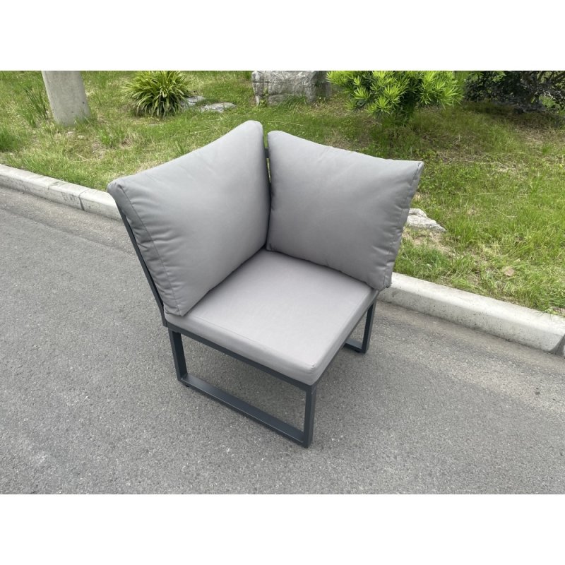 Fimous Aluminum Outdoor Garden Furniture Corner Sofa Gas Fire Pit Dining Table Sets Gas Heater Burner Dark Grey 6 Seater