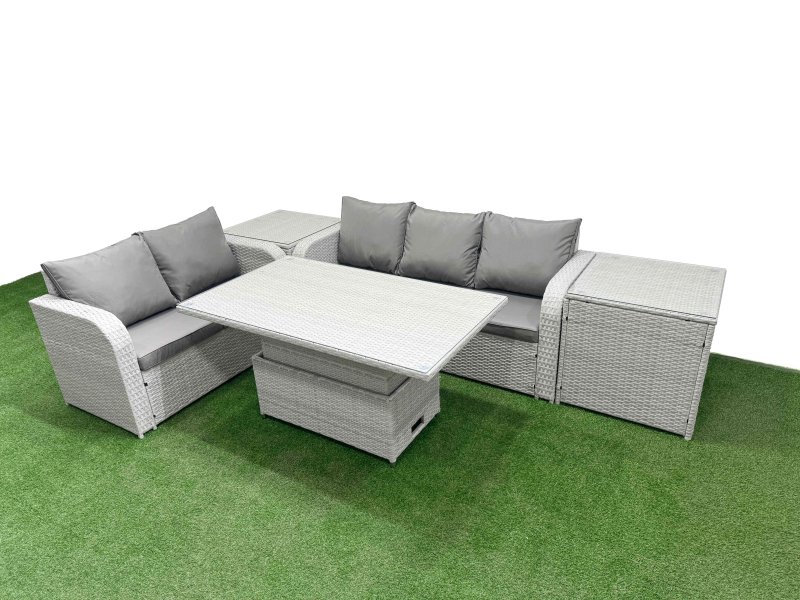 Fimous 5 Seater PE Rattan Wicker Garden Furniture Patio Conservatory Sofa Set with Adjustable Lifting Dining or Coffee Table 3 Seater Sofa Love Sofa 2 Side Table