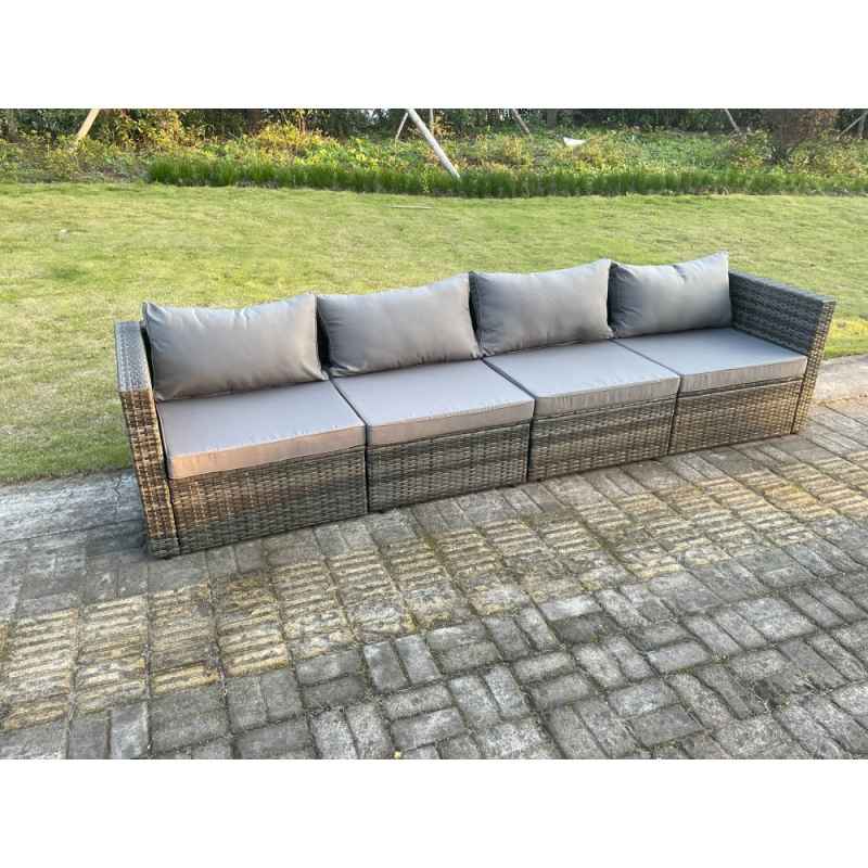 Fimous 4 PC Modular Rattan Garden Furniture Sofa Set Corner Sofa And Armless Sofa