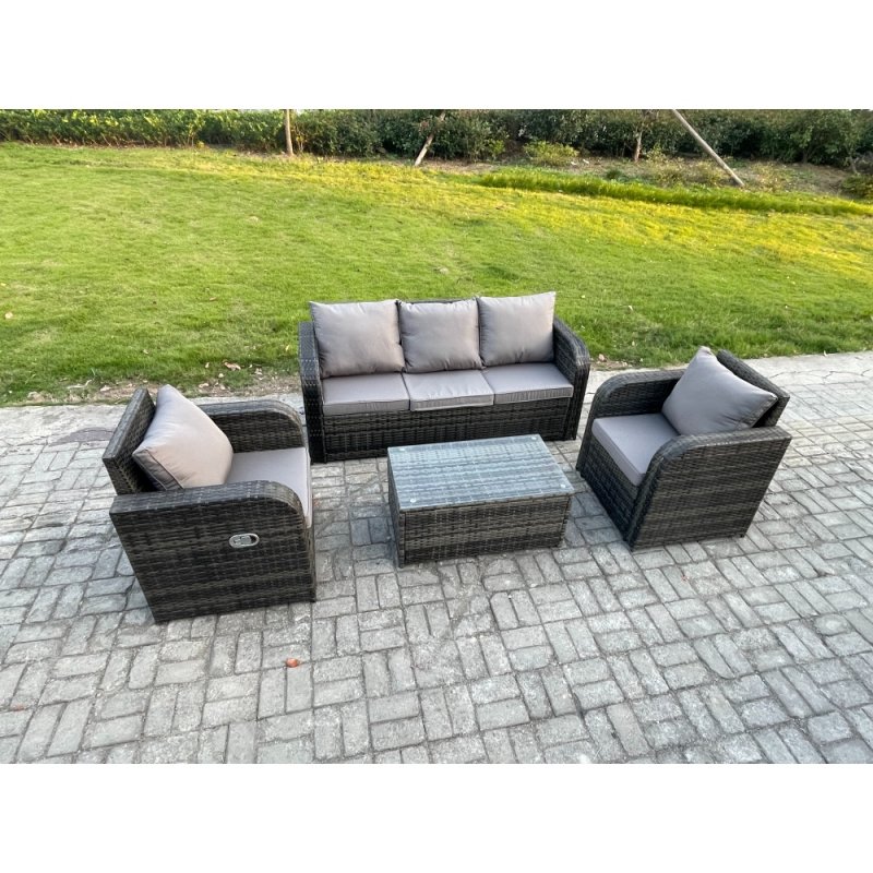 Fimous Outdoor Rattan Garden Furniture Set 5 Seater Patio Lounge Sofa Set with Rectangular Coffee Table Dark Grey Mixed