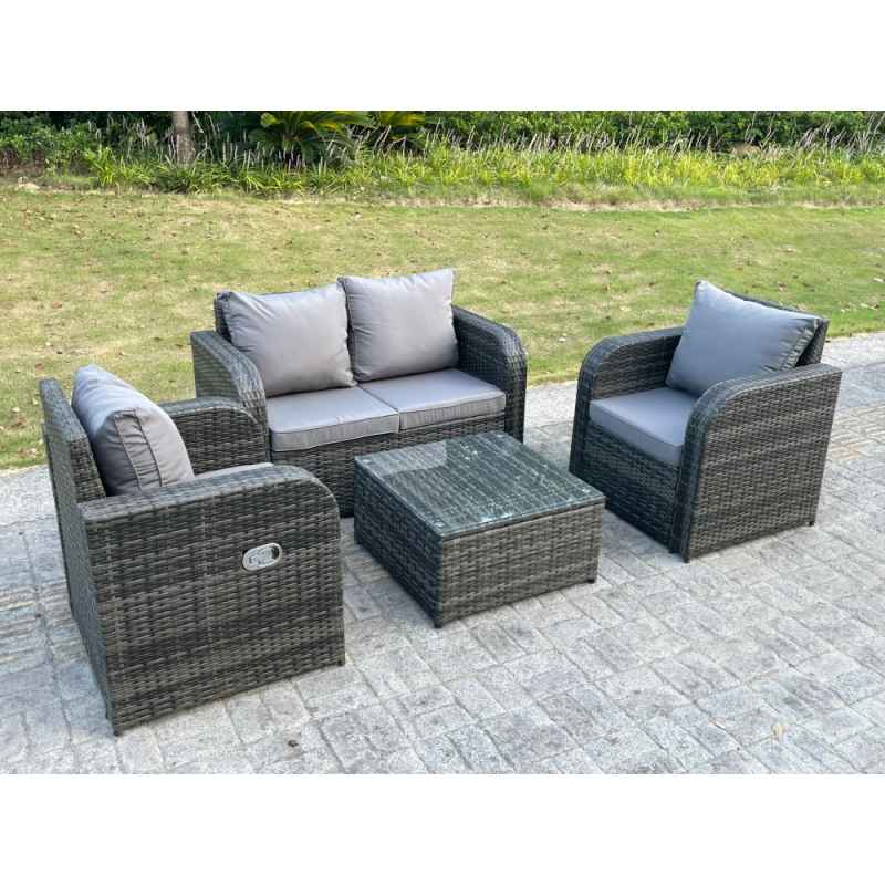 Fimous PE Rattan Garden Furniture Set Adjustable Chair Sofa Double Love Seat 2 Seater Sofa Square Coffee Table