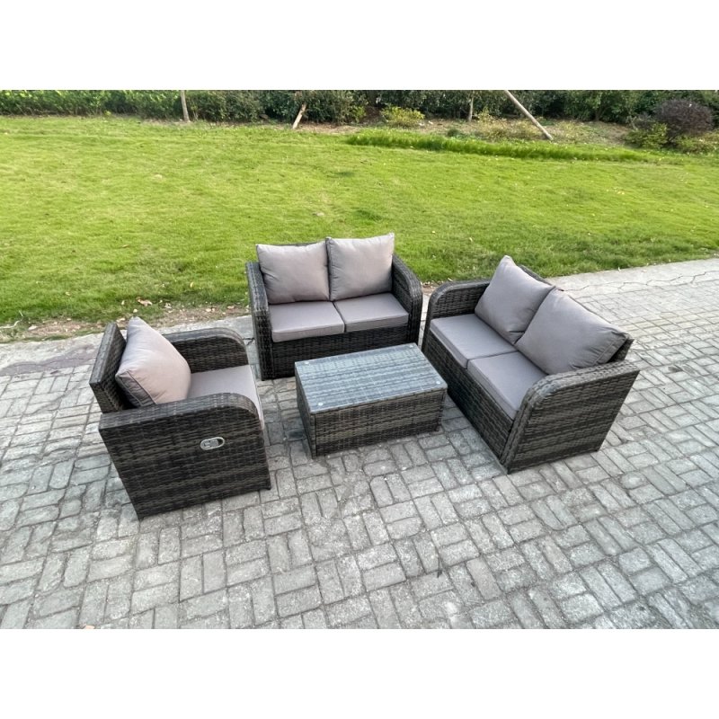 Fimous High Back Rattan Garden Furniture Set with Loveseat Sofa Rectangular Coffee Table Indoor Outdoor Patio Lounge Sofa Set Dark Grey Mixed